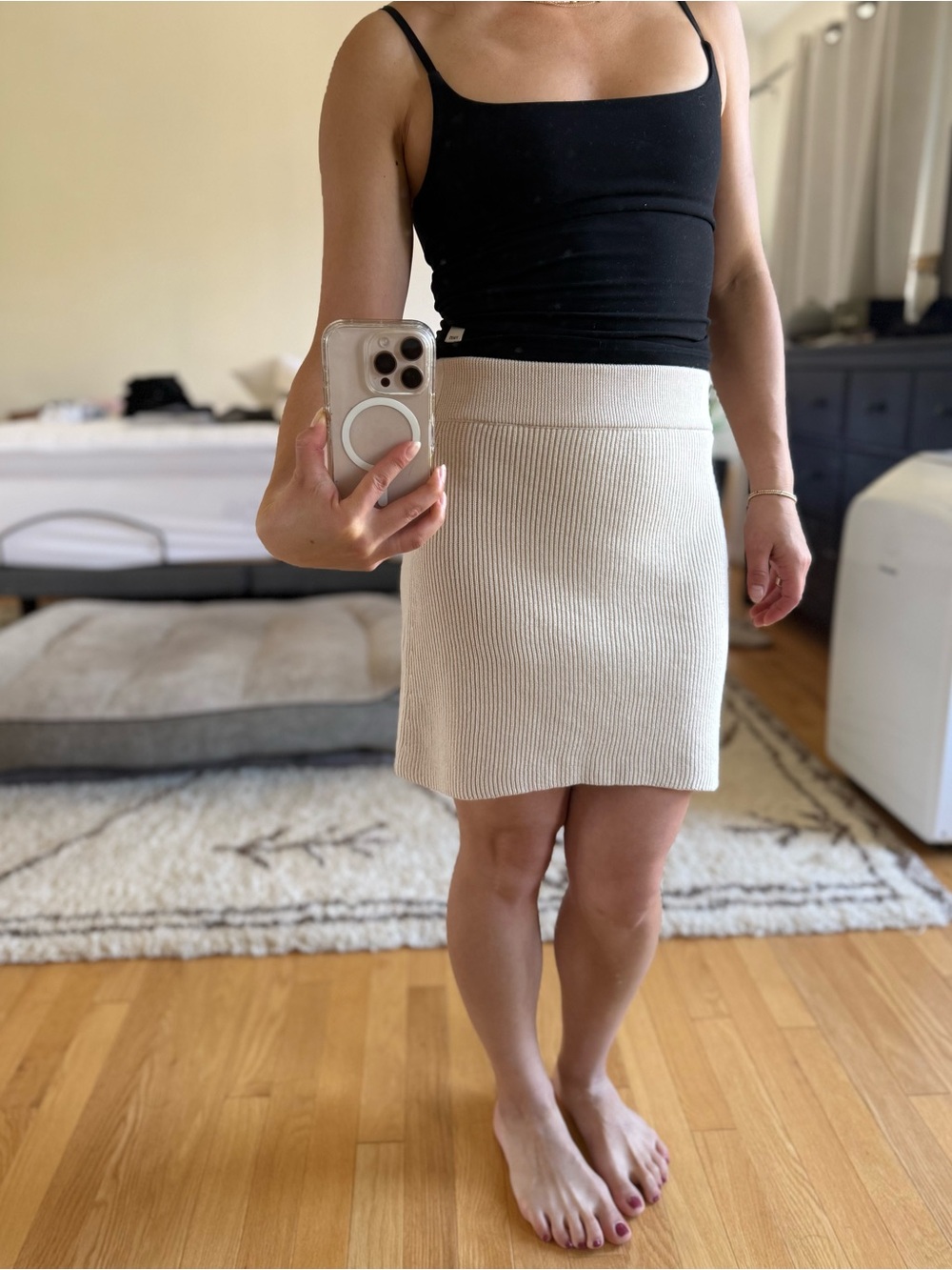 Sezane - Cream Ribbed Knit A-Line Skirt - XS - Picture 3 of 4